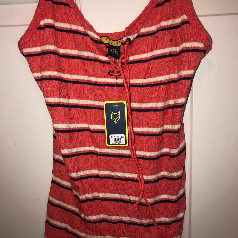 Prince & Fox Coral & Navy Striped Tank Top NWT S